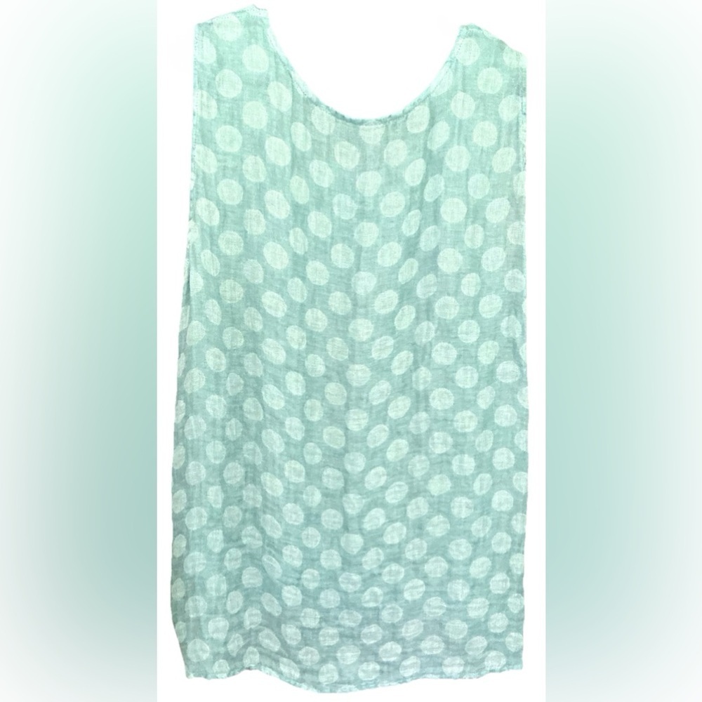 FLAX Jeanne Engelhart Linen Polka Dot Lagenlook Tunic Tank Top Aquamarine L - Picture 3 of 8